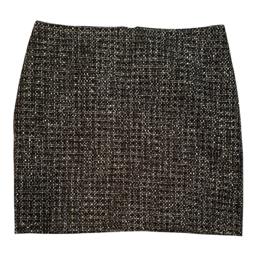 Chaus Womens 16 Tweed Straight Skirt Black Tan Gold Speck Lined Knee Length